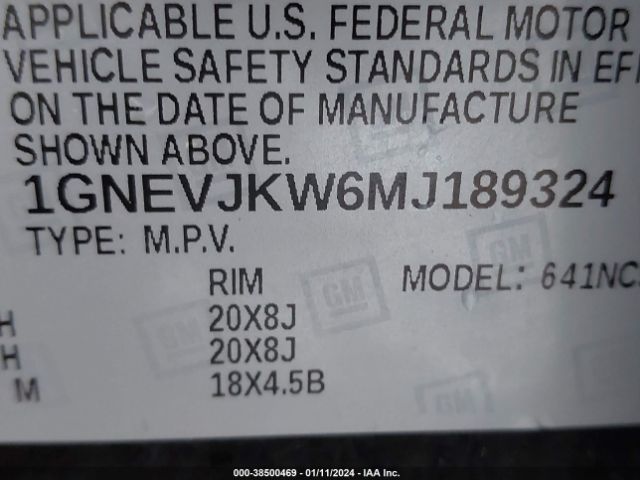 Photo 8 VIN: 1GNEVJKW6MJ189324 - CHEVROLET TRAVERSE 