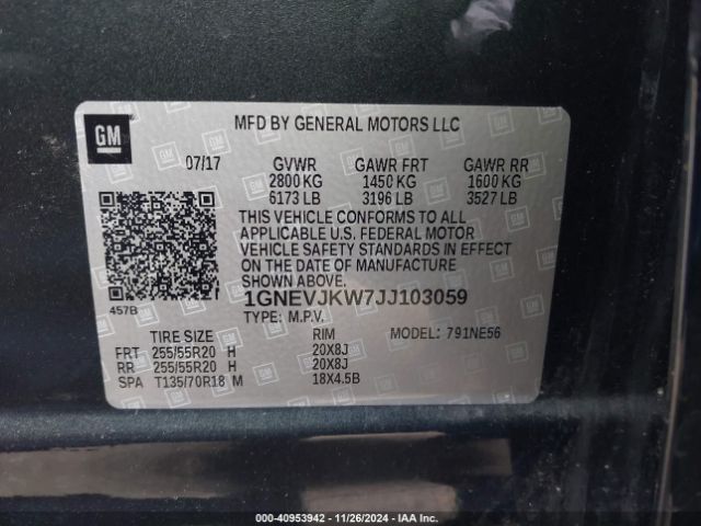 Photo 8 VIN: 1GNEVJKW7JJ103059 - CHEVROLET TRAVERSE 