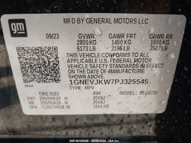 Photo 8 VIN: 1GNEVJKW7PJ325545 - CHEVROLET TRAVERSE 