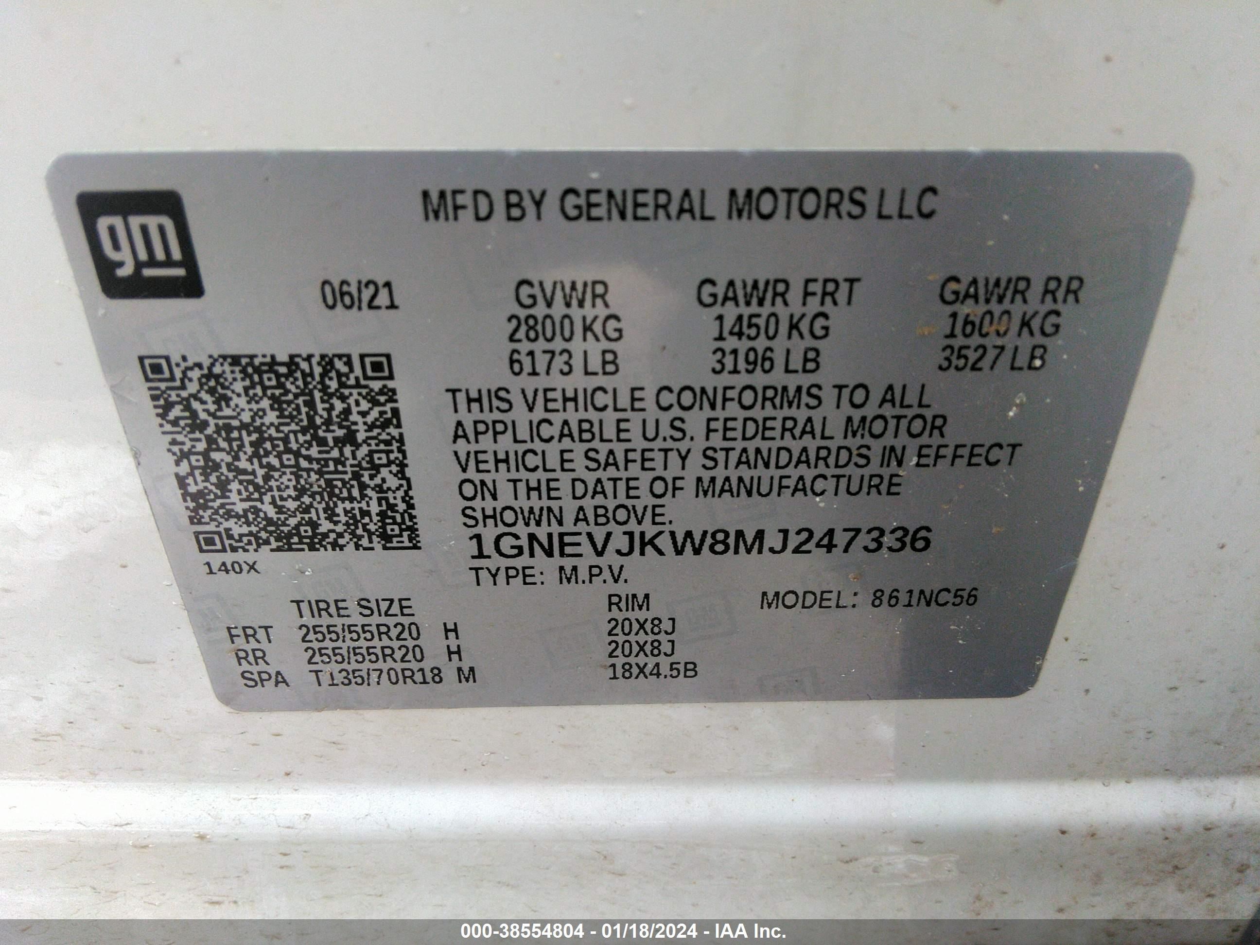 Photo 8 VIN: 1GNEVJKW8MJ247336 - CHEVROLET TRAVERSE 