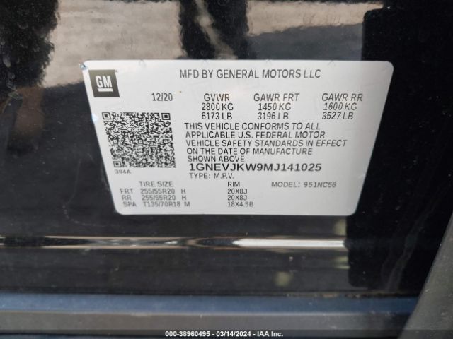 Photo 8 VIN: 1GNEVJKW9MJ141025 - CHEVROLET TRAVERSE 