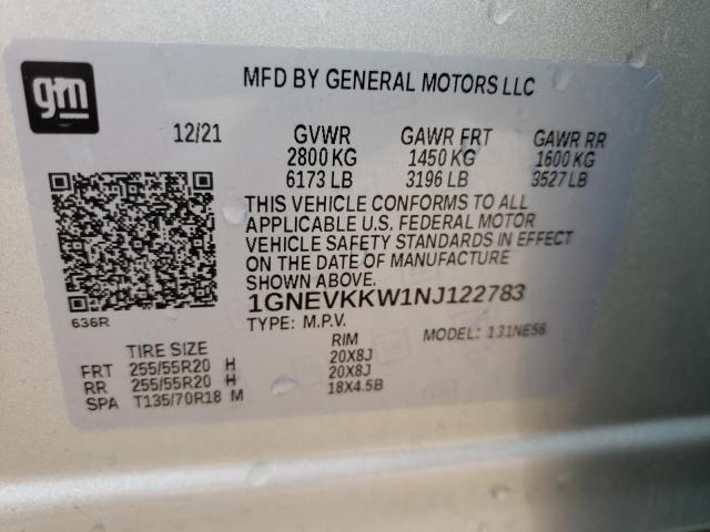 Photo 9 VIN: 1GNEVKKW1NJ122783 - CHEVROLET TRAVERSE P 