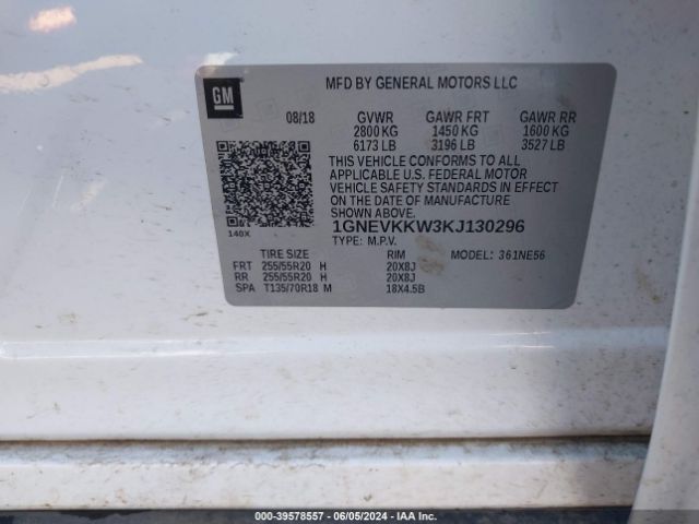 Photo 8 VIN: 1GNEVKKW3KJ130296 - CHEVROLET TRAVERSE 