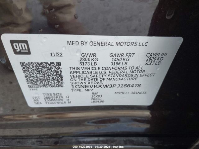 Photo 8 VIN: 1GNEVKKW3PJ166478 - CHEVROLET TRAVERSE 