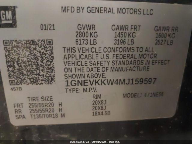 Photo 8 VIN: 1GNEVKKW4MJ159597 - CHEVROLET TRAVERSE 