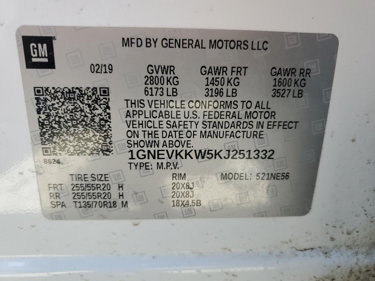 Photo 12 VIN: 1GNEVKKW5KJ251332 - CHEVROLET TRAVERSE 