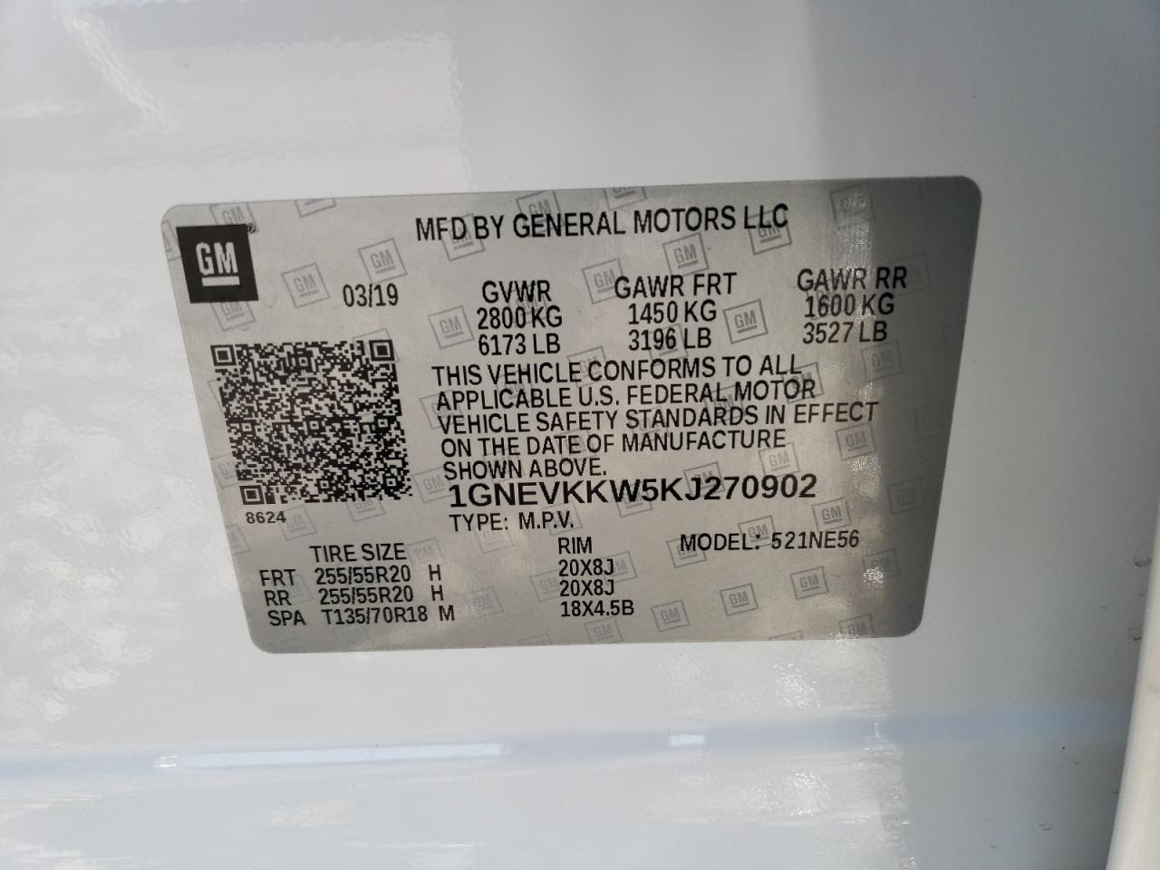 Photo 13 VIN: 1GNEVKKW5KJ270902 - CHEVROLET TRAVERSE 