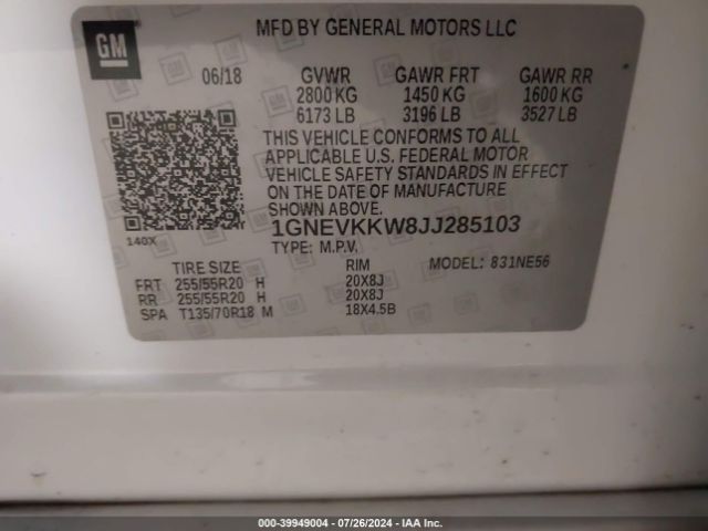 Photo 8 VIN: 1GNEVKKW8JJ285103 - CHEVROLET TRAVERSE 