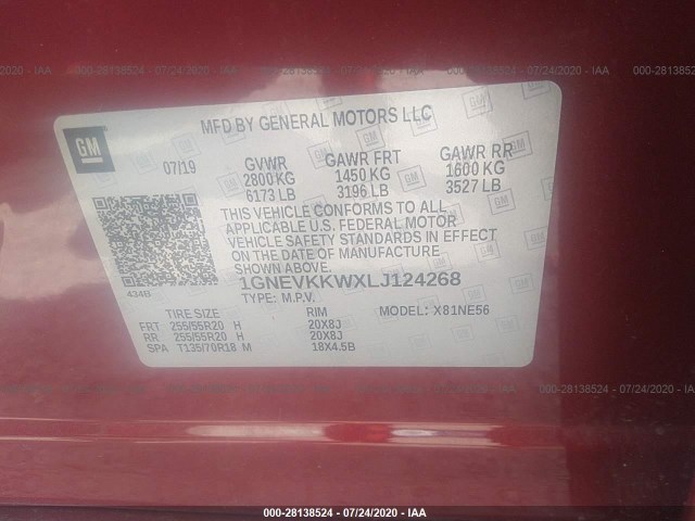 Photo 8 VIN: 1GNEVKKWXLJ124268 - CHEVROLET TRAVERSE 