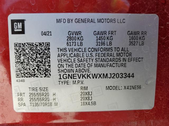 Photo 11 VIN: 1GNEVKKWXMJ203344 - CHEVROLET TRAVERSE P 