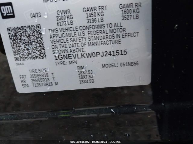 Photo 8 VIN: 1GNEVLKW0PJ241515 - CHEVROLET TRAVERSE 