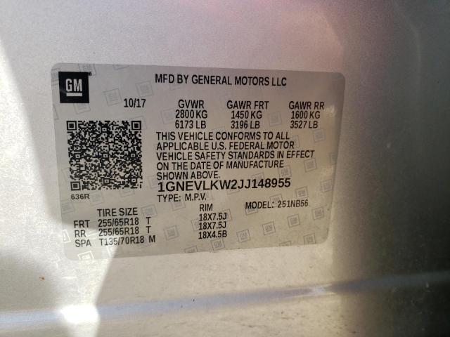 Photo 9 VIN: 1GNEVLKW2JJ148955 - CHEVROLET TRAVERSE L 