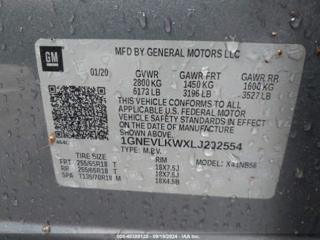 Photo 8 VIN: 1GNEVLKWXLJ202554 - CHEVROLET TRAVERSE 