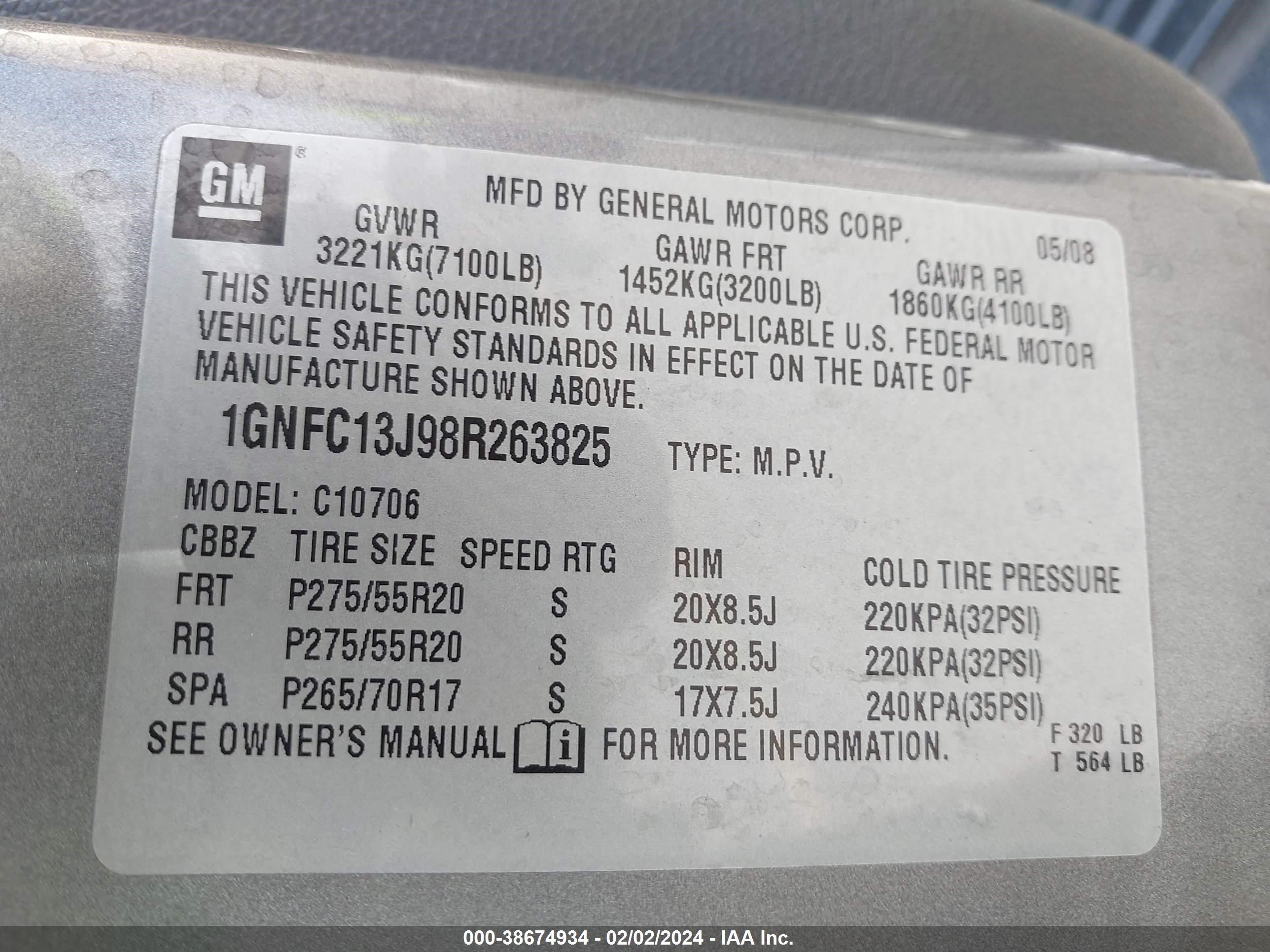 Photo 8 VIN: 1GNFC13J98R263825 - CHEVROLET TAHOE 