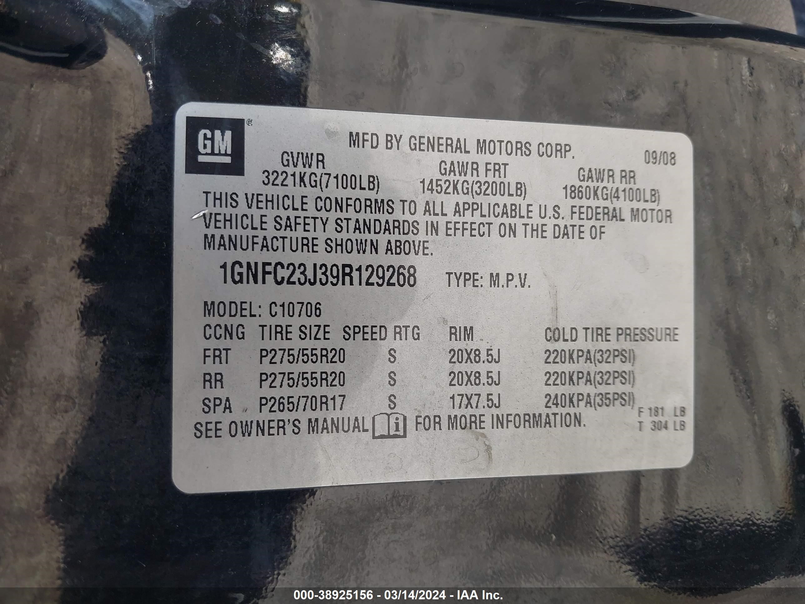 Photo 8 VIN: 1GNFC23J39R129268 - CHEVROLET TAHOE 