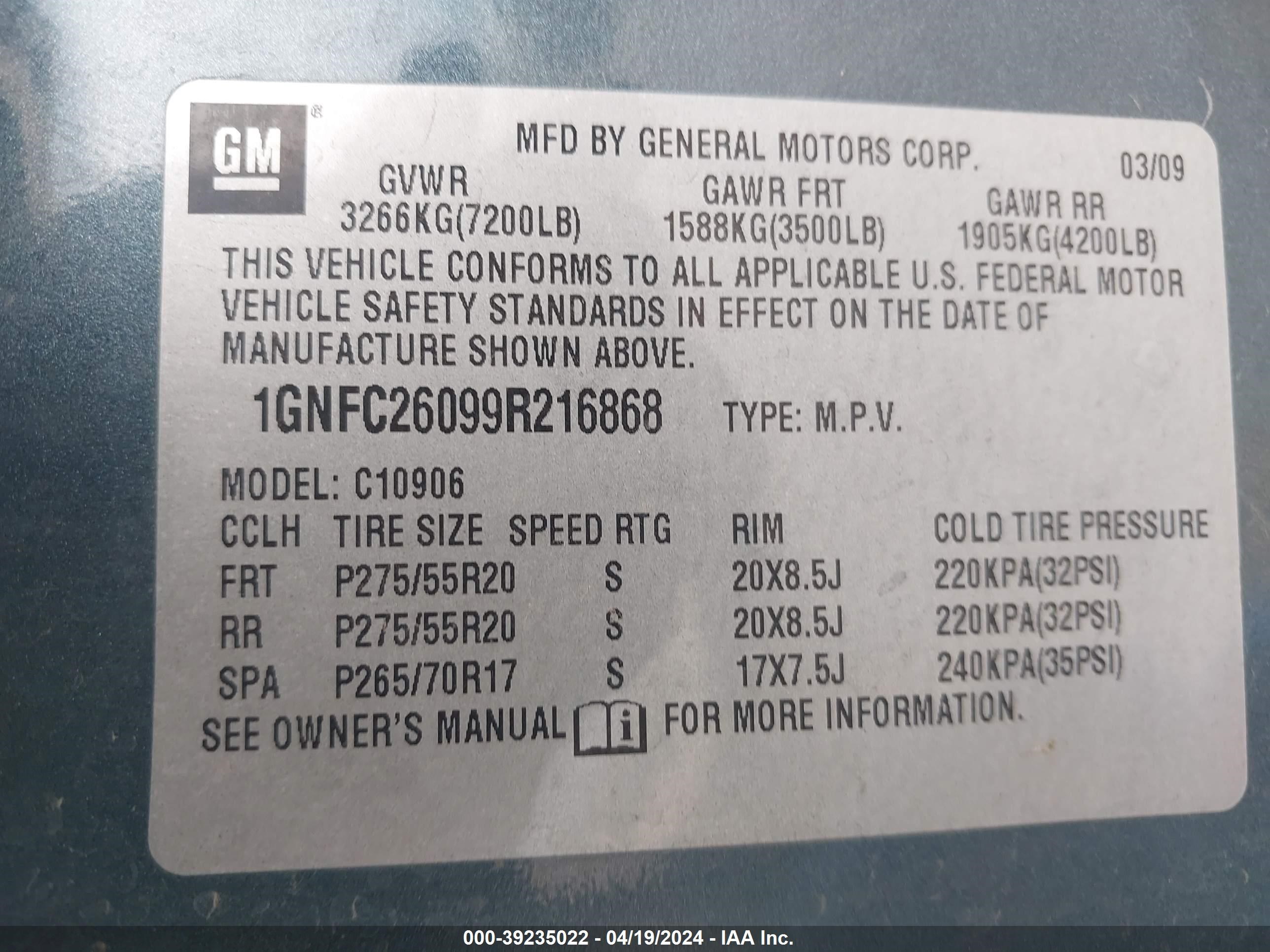 Photo 8 VIN: 1GNFC26099R216868 - CHEVROLET EXPRESS 