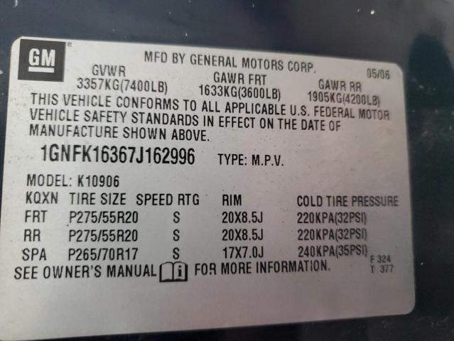 Photo 12 VIN: 1GNFK16367J162996 - CHEVROLET SUBURBAN 