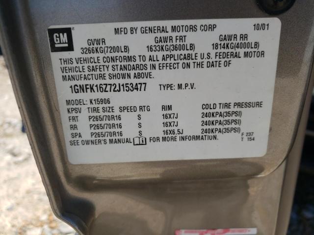 Photo 9 VIN: 1GNFK16Z72J153477 - CHEVROLET SUBURBAN K 