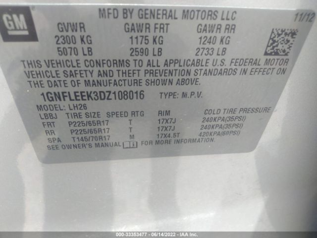 Photo 8 VIN: 1GNFLEEK3DZ108016 - CHEVROLET EQUINOX 