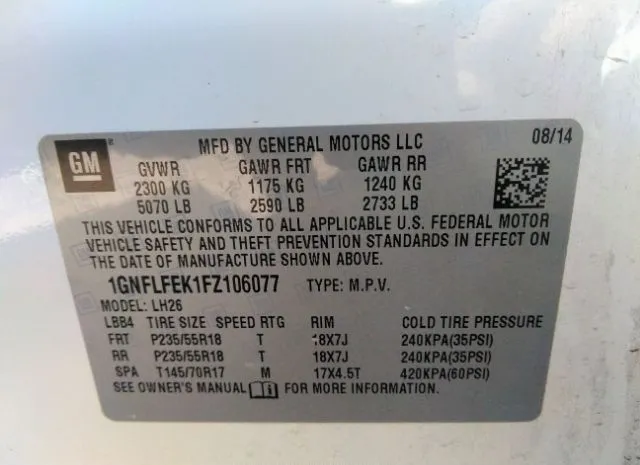 Photo 8 VIN: 1GNFLFEK1FZ106077 - CHEVROLET EQUINOX 