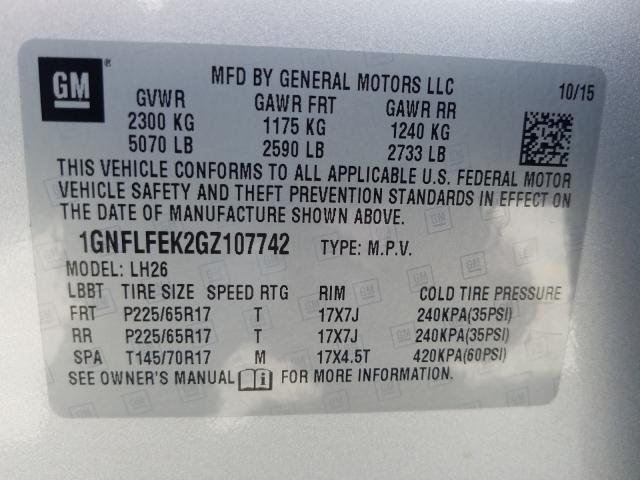 Photo 9 VIN: 1GNFLFEK2GZ107742 - CHEVROLET EQUINOX LT 