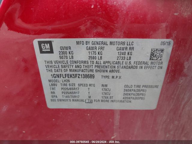 Photo 8 VIN: 1GNFLFEK5FZ138689 - CHEVROLET EQUINOX 