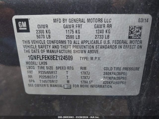 Photo 8 VIN: 1GNFLFEK8EZ124509 - CHEVROLET EQUINOX 