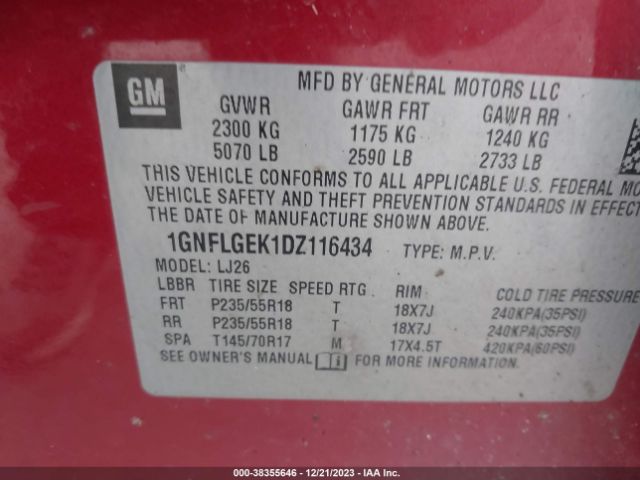 Photo 8 VIN: 1GNFLGEK1DZ116434 - CHEVROLET EQUINOX 