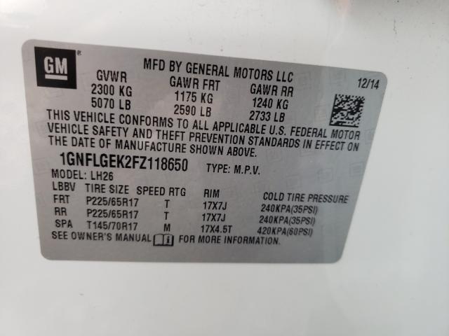 Photo 9 VIN: 1GNFLGEK2FZ118650 - CHEVROLET EQUINOX LT 