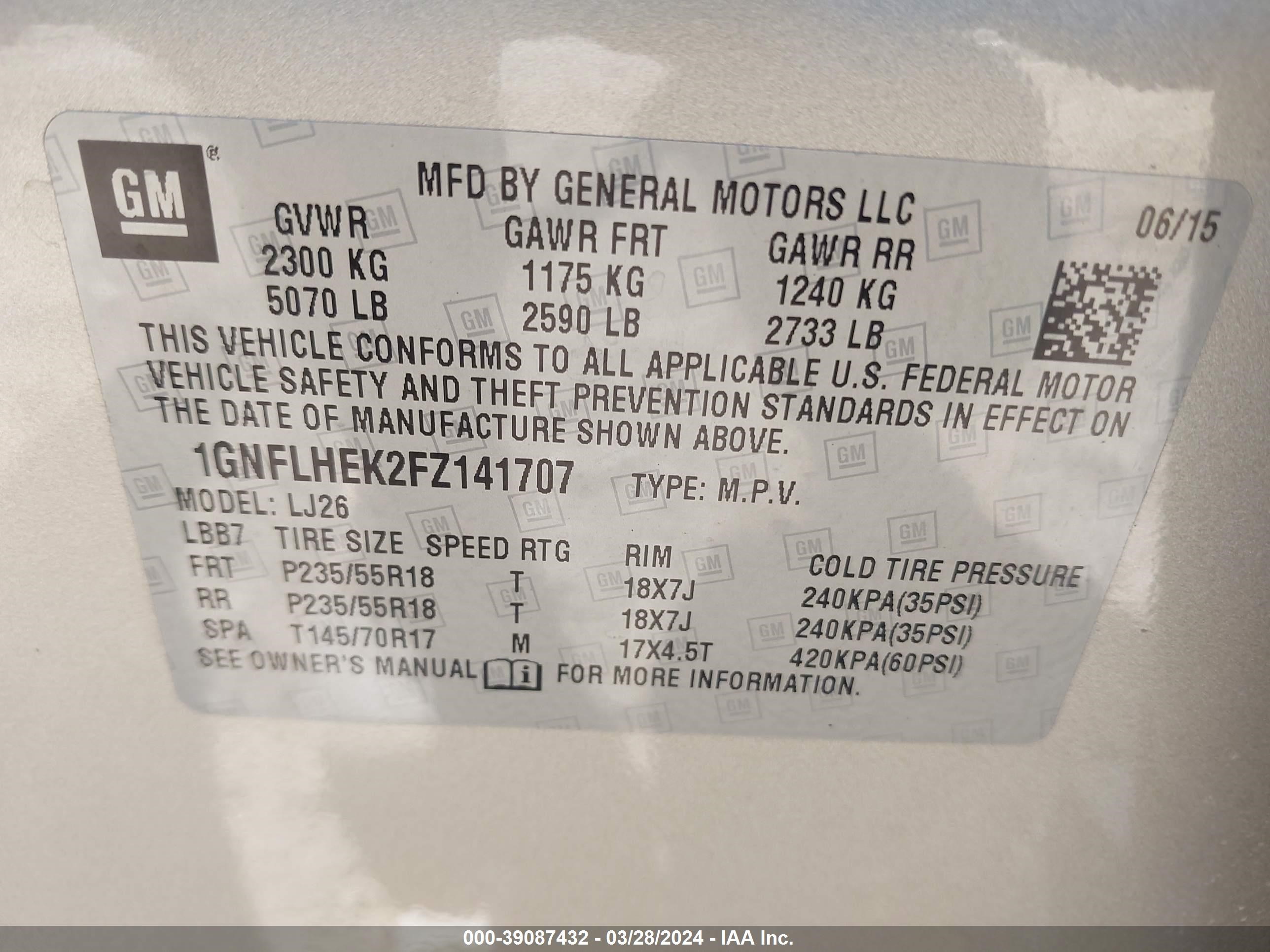 Photo 8 VIN: 1GNFLHEK2FZ141707 - CHEVROLET EQUINOX 