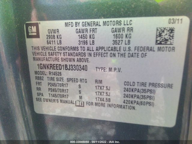 Photo 8 VIN: 1GNKREED1BJ330340 - CHEVROLET TRAVERSE 