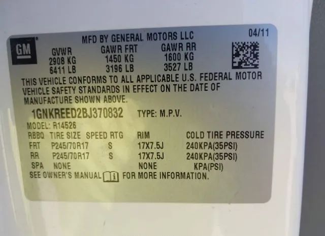 Photo 8 VIN: 1GNKREED2BJ370832 - CHEVROLET TRAVERSE 