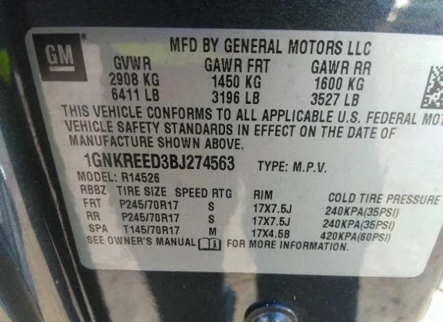 Photo 8 VIN: 1GNKREED3BJ274563 - CHEVROLET TRAVERSE L 