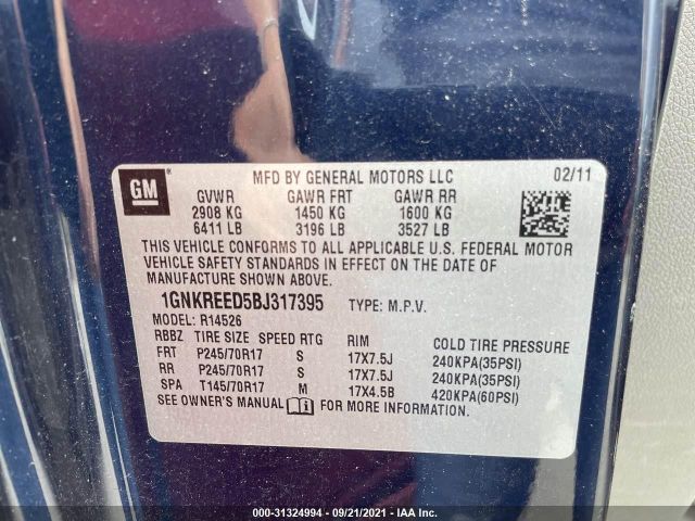 Photo 8 VIN: 1GNKREED5BJ317395 - CHEVROLET TRAVERSE 