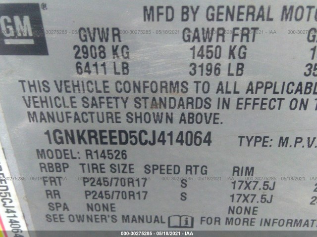 Photo 8 VIN: 1GNKREED5CJ414064 - CHEVROLET TRAVERSE 