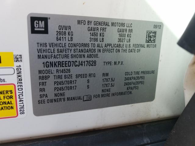 Photo 9 VIN: 1GNKREED7CJ417628 - CHEVROLET TRAVERSE L 