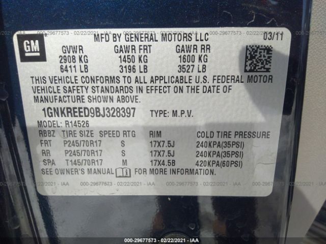 Photo 8 VIN: 1GNKREED9BJ328397 - CHEVROLET TRAVERSE 