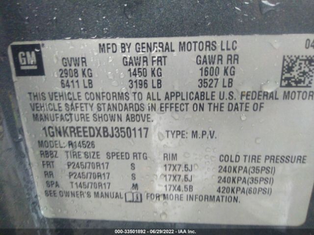 Photo 8 VIN: 1GNKREEDXBJ350117 - CHEVROLET TRAVERSE 