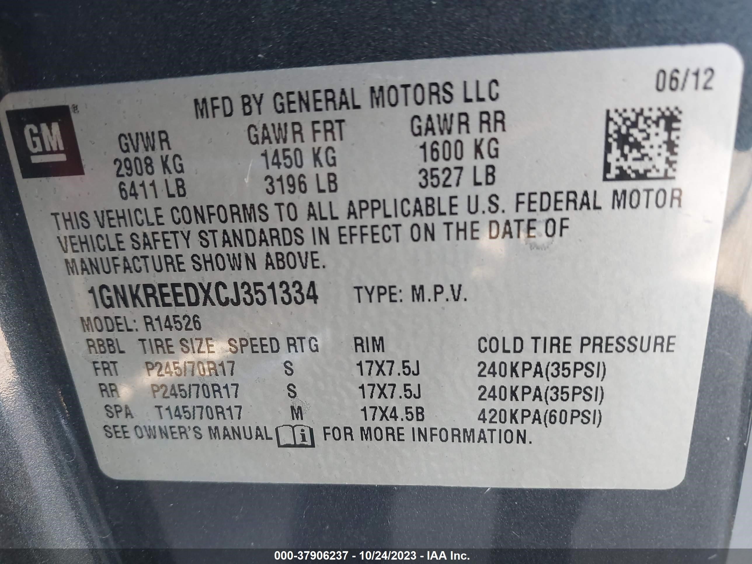 Photo 8 VIN: 1GNKREEDXCJ351334 - CHEVROLET TRAVERSE 