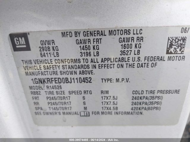 Photo 8 VIN: 1GNKRFED0BJ110452 - CHEVROLET TRAVERSE 