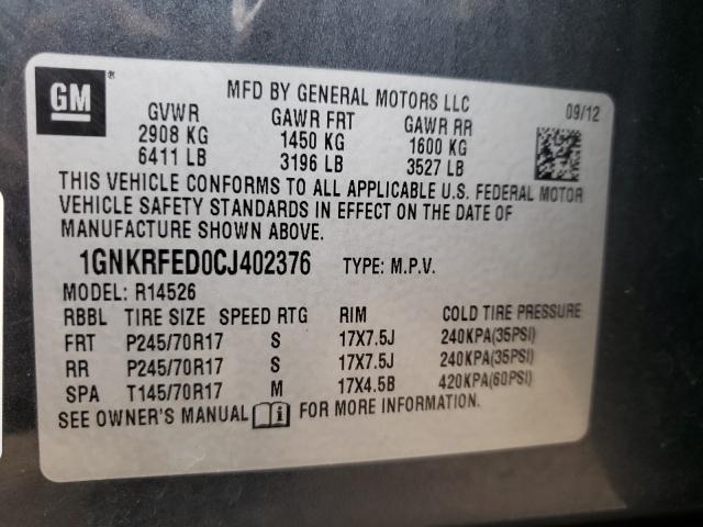 Photo 9 VIN: 1GNKRFED0CJ402376 - CHEVROLET TRAVERSE L 