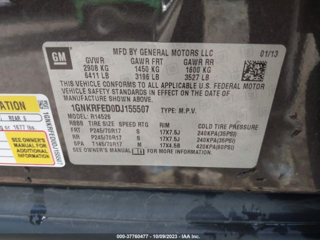 Photo 8 VIN: 1GNKRFED0DJ155507 - CHEVROLET TRAVERSE 