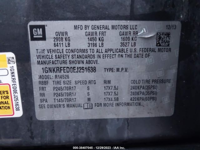 Photo 8 VIN: 1GNKRFED0EJ251638 - CHEVROLET TRAVERSE 