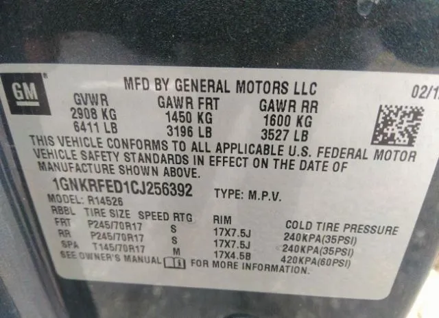 Photo 8 VIN: 1GNKRFED1CJ256392 - CHEVROLET TRAVERSE 