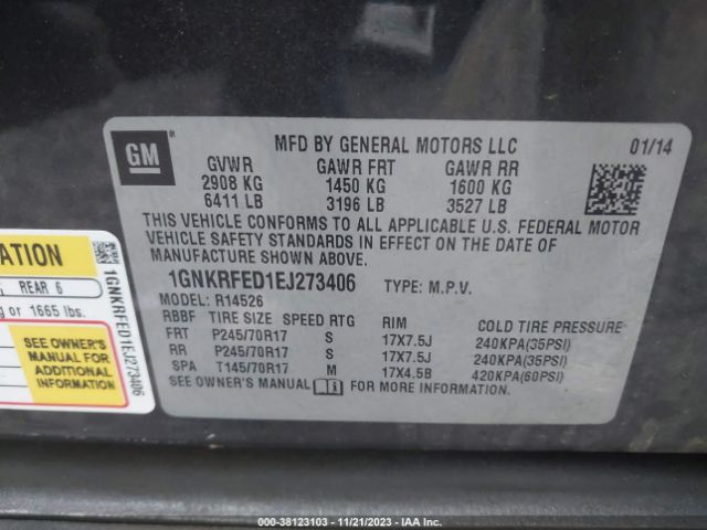 Photo 8 VIN: 1GNKRFED1EJ273406 - CHEVROLET TRAVERSE 