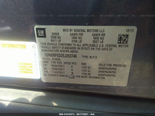 Photo 8 VIN: 1GNKRFED2EJ253746 - CHEVROLET TRAVERSE 