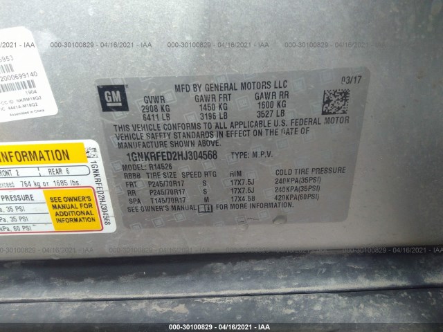 Photo 8 VIN: 1GNKRFED2HJ304568 - CHEVROLET TRAVERSE 