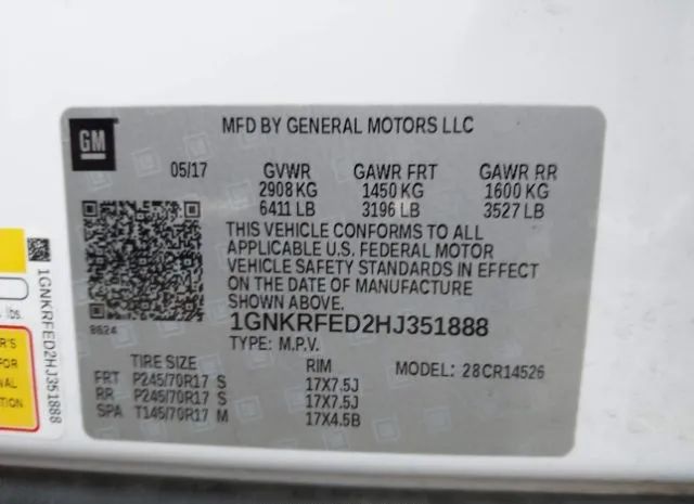 Photo 8 VIN: 1GNKRFED2HJ351888 - CHEVROLET TRAVERSE 