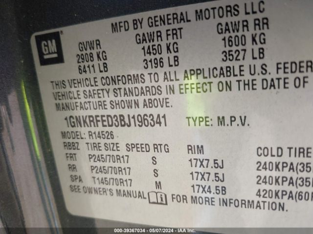 Photo 8 VIN: 1GNKRFED3BJ196341 - CHEVROLET TRAVERSE 