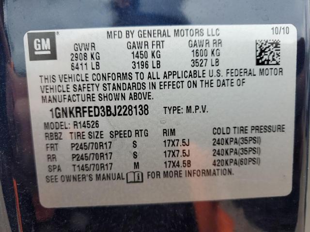 Photo 12 VIN: 1GNKRFED3BJ228138 - CHEVROLET TRAVERSE 